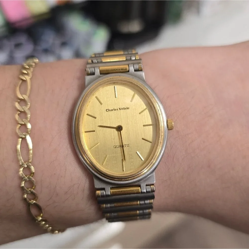 Vintage Charles Vögele Watch Two Tone Quartz Movement Stainless Steel Unisex